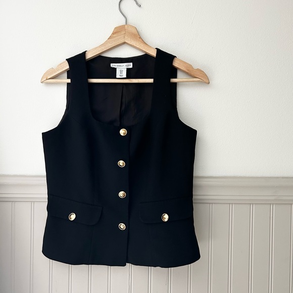 Sincerely Jules Small Button Down Black Vest with Gold Accents - Picture 1 of 4